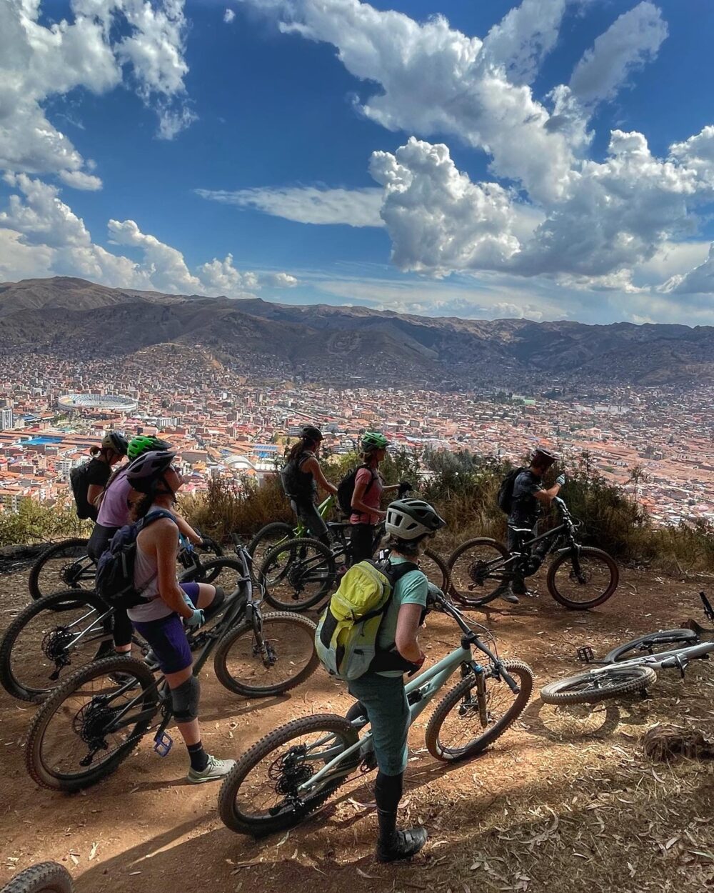 women's mountain bike camp in Peru riding above the town of Cusco