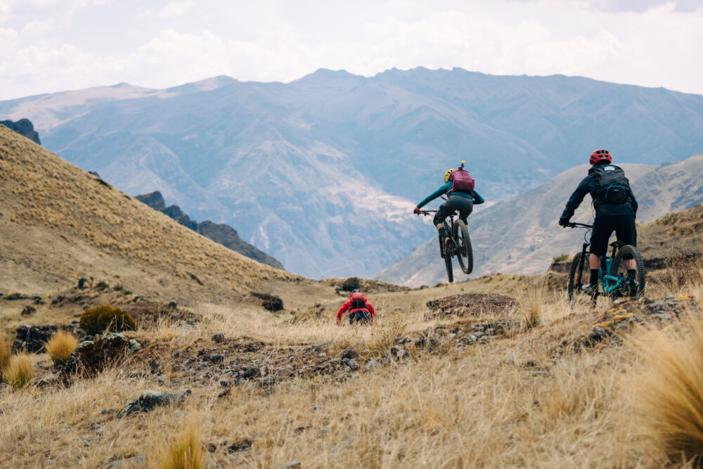 riding in Lamay Valley Peru in a women's mountain bike camp